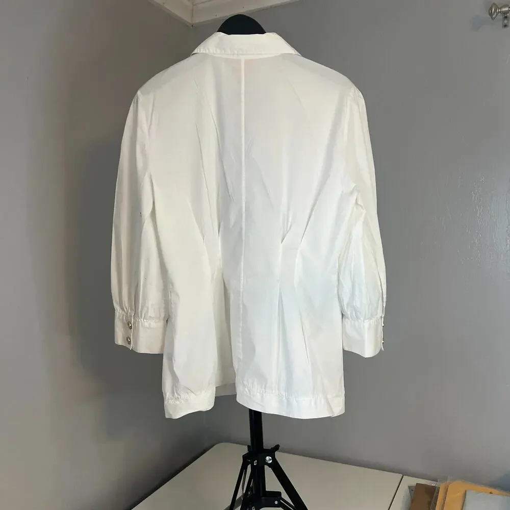 Tory Burch Women’s Size 8 White Button Down Shirt Gold Logo Buttons Blouse